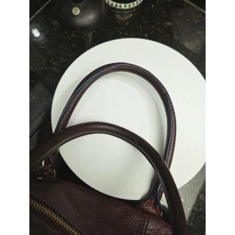 Tory Burch Brody Satchel Large Burgundy Pebbled Leather Gold Logo Duffel Bag